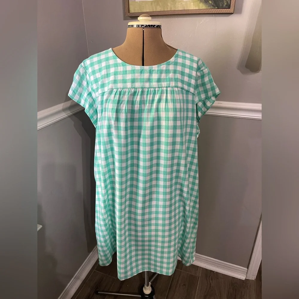 NWT St John’s Bay XL aqua blue and white checked sleeveless dress. - Picture 1 of 5